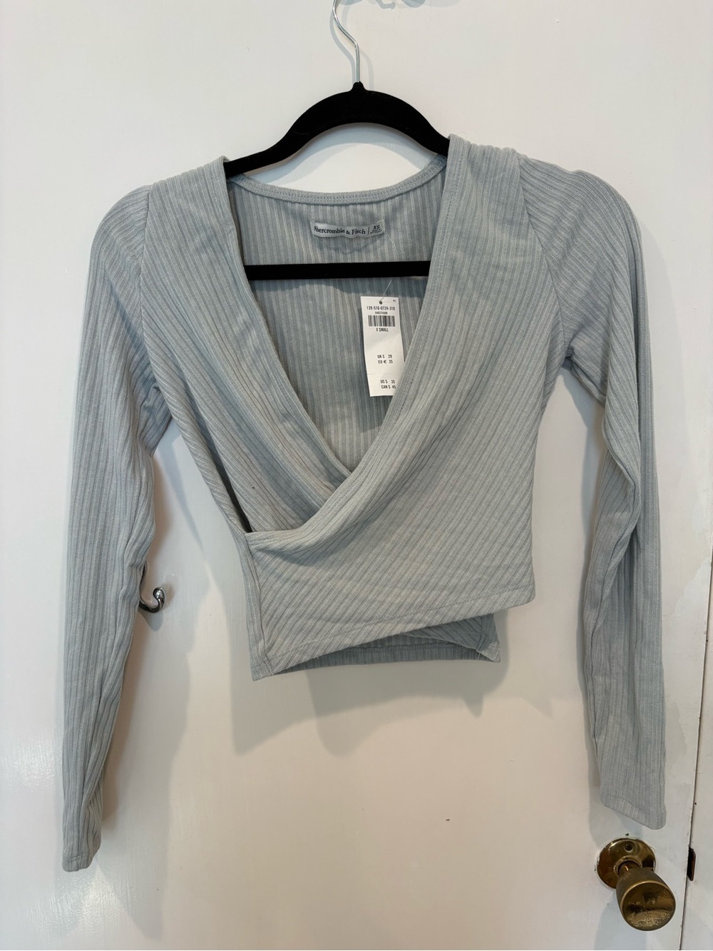 Abercrombie & Fitch Light sea foam green Ribbed Wrap Long-Sleeve Top